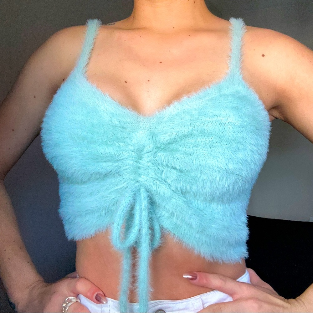 Mint fuzzy crop top